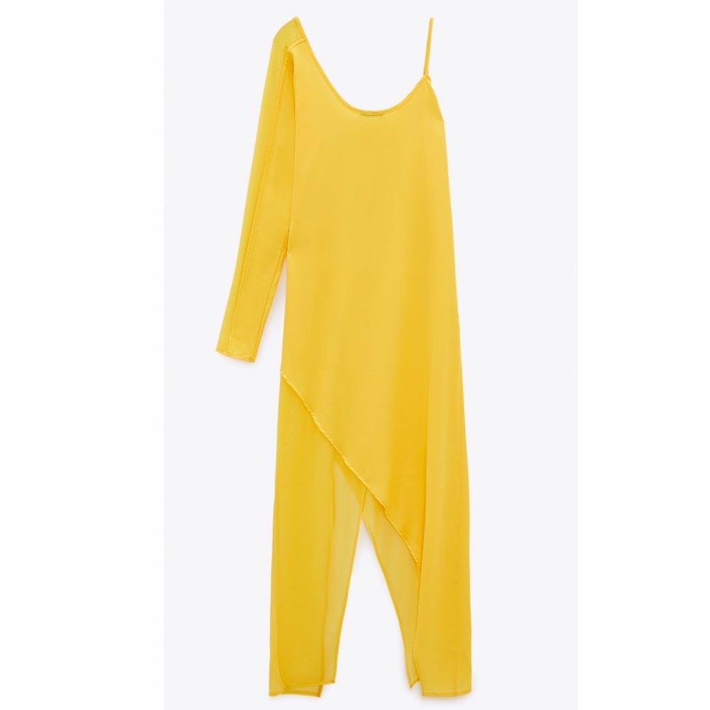 Zara asymmetric gauze flowy yellow dress - Picture 9 of 15